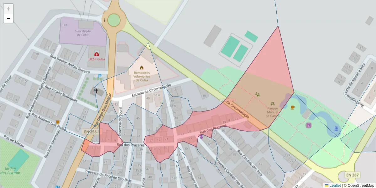 Mapa detalhado do código postal 7940-152 com limites, códigos postais vizinhos e agências dos correios