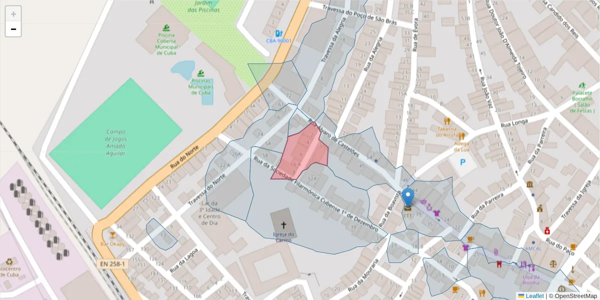 Mapa detalhado do código postal 7940-154 com limites, códigos postais vizinhos e agências dos correios