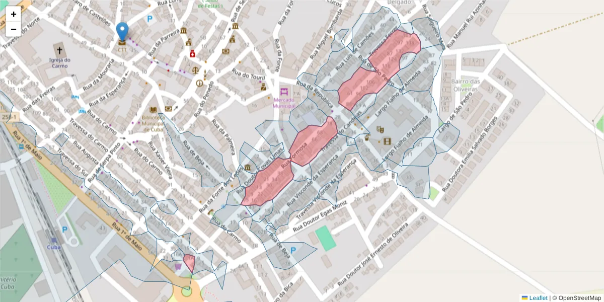 Mapa detalhado do código postal 7940-157 com limites, códigos postais vizinhos e agências dos correios