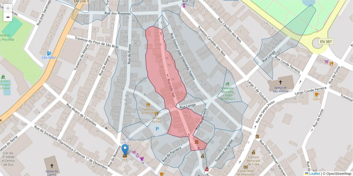 Mapa detalhado do código postal 7940-159 com limites, códigos postais vizinhos e agências dos correios