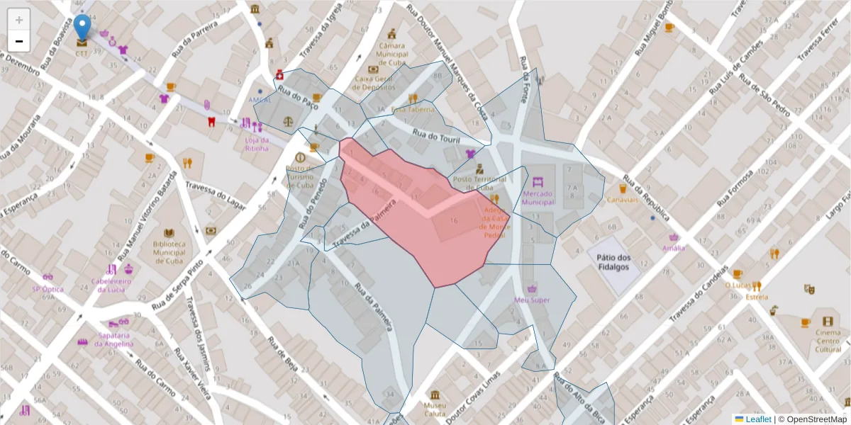 Mapa detalhado do código postal 7940-163 com limites, códigos postais vizinhos e agências dos correios