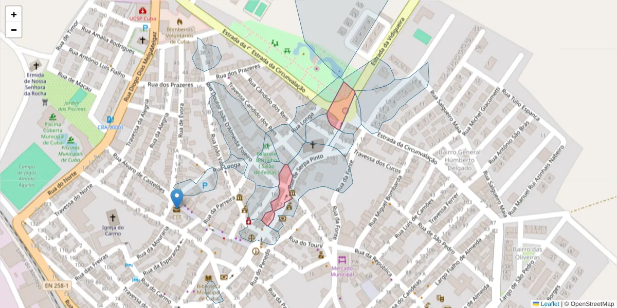 Mapa detalhado do código postal 7940-171 com limites, códigos postais vizinhos e agências dos correios