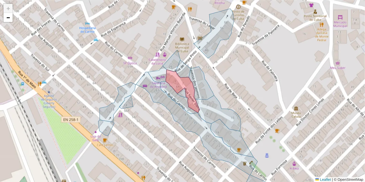 Mapa detalhado do código postal 7940-174 com limites, códigos postais vizinhos e agências dos correios
