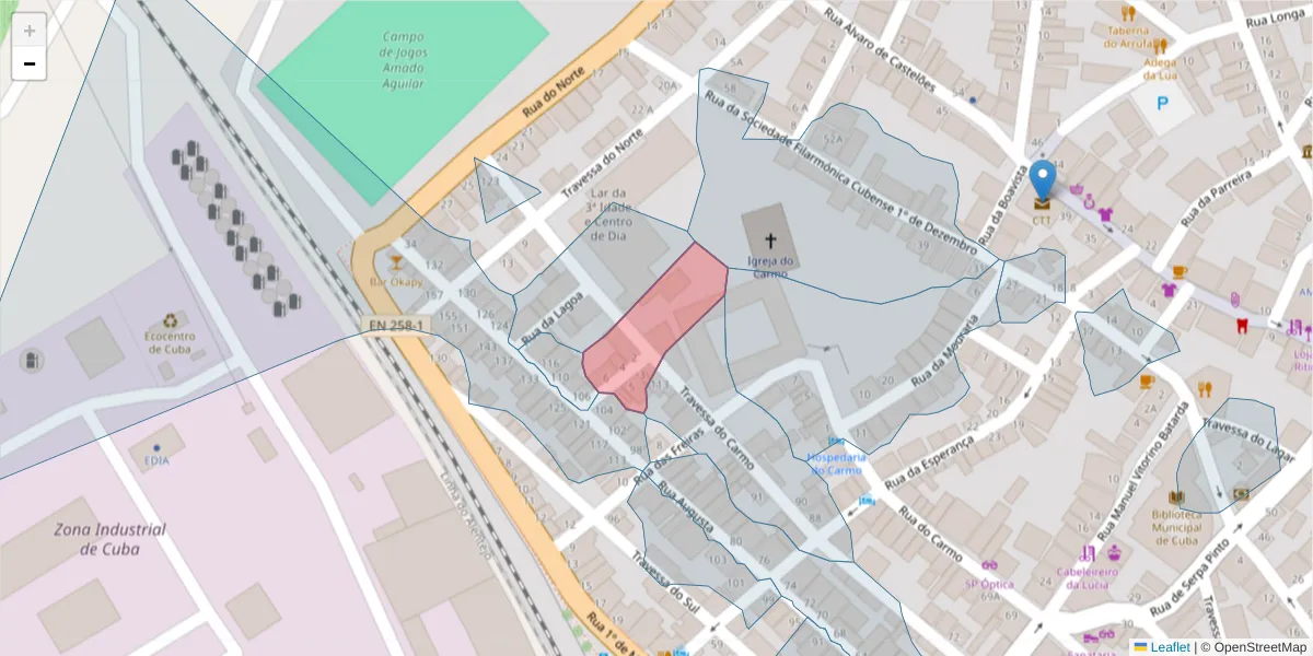 Mapa detalhado do código postal 7940-184 com limites, códigos postais vizinhos e agências dos correios