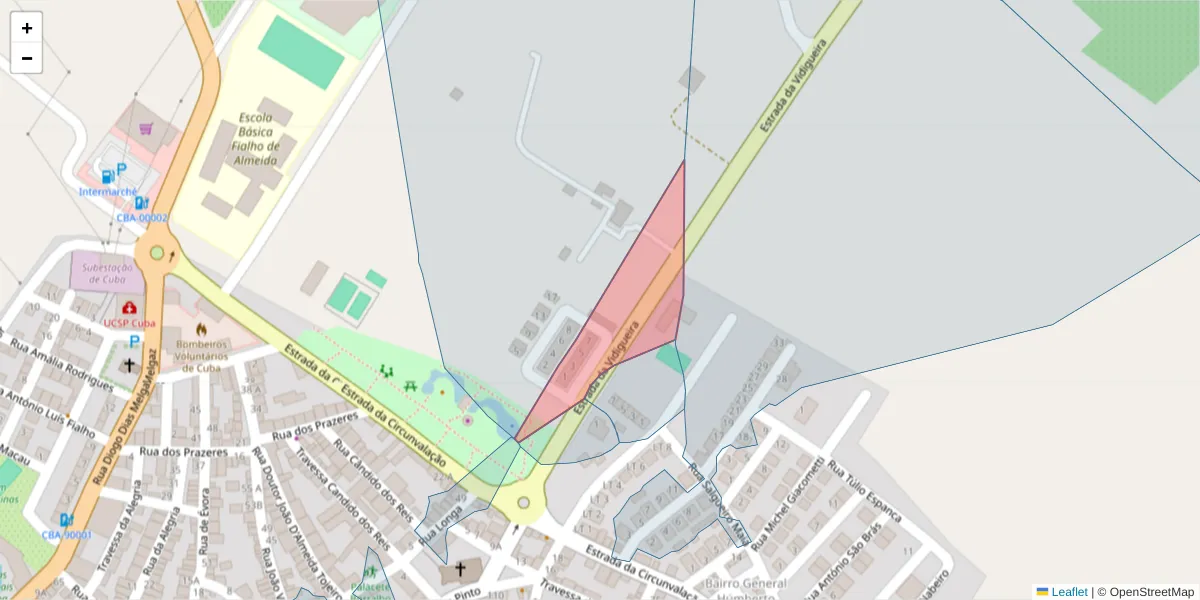 Mapa detalhado do código postal 7940-265 com limites, códigos postais vizinhos e agências dos correios