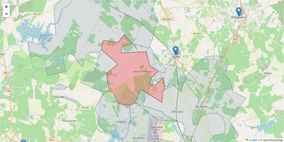 Mapa detalhado do código postal 7940-311 com limites, códigos postais vizinhos e agências dos correios