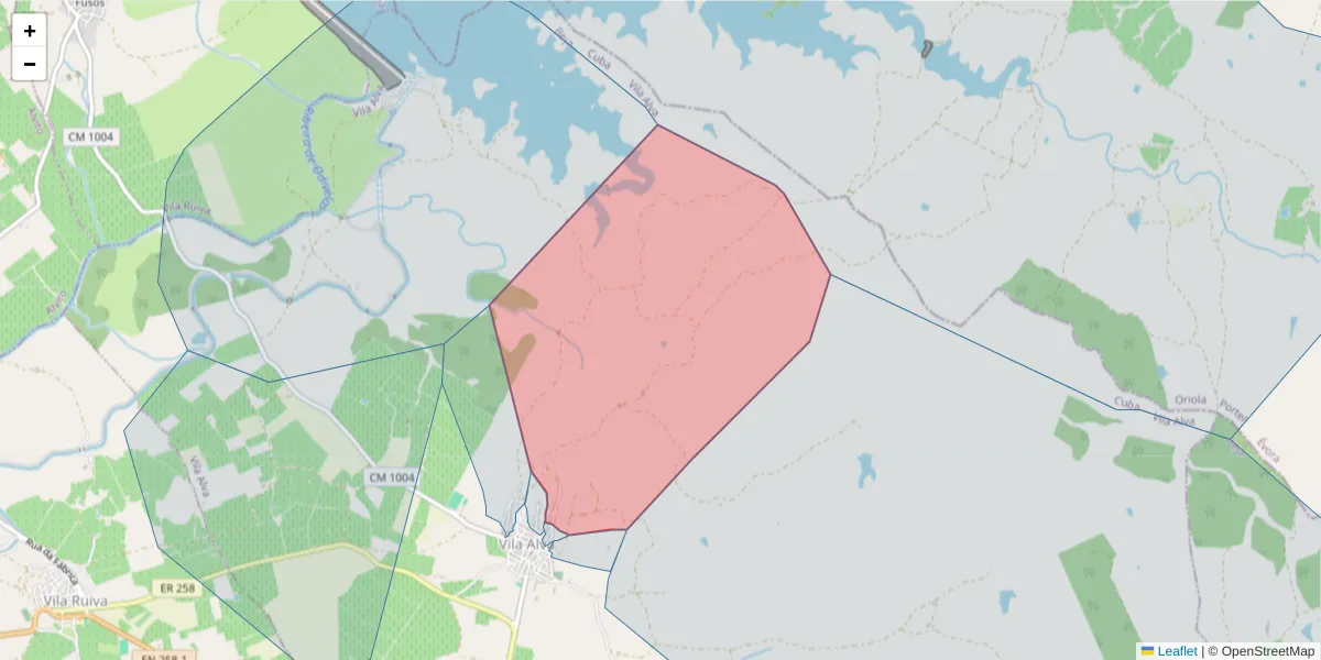 Mapa detalhado do código postal 7940-379 com limites, códigos postais vizinhos e agências dos correios