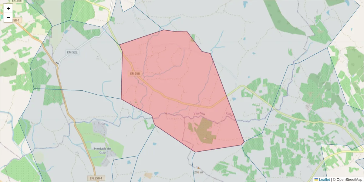 Mapa detalhado do código postal 7940-399 com limites, códigos postais vizinhos e agências dos correios