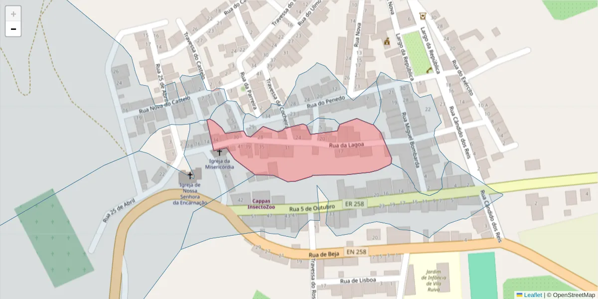 Mapa detalhado do código postal 7940-459 com limites, códigos postais vizinhos e agências dos correios