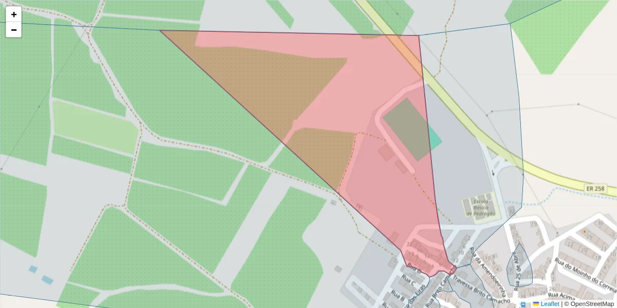 Mapa detalhado do código postal 7960-033 com limites, códigos postais vizinhos e agências dos correios