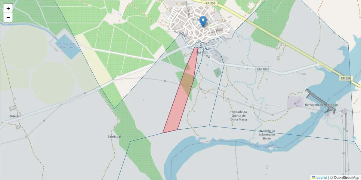 Mapa detalhado do código postal 7960-038 com limites, códigos postais vizinhos e agências dos correios