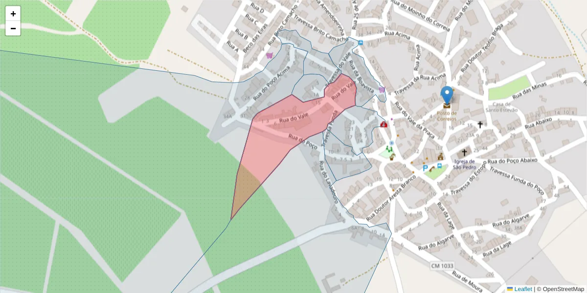 Mapa detalhado do código postal 7960-049 com limites, códigos postais vizinhos e agências dos correios