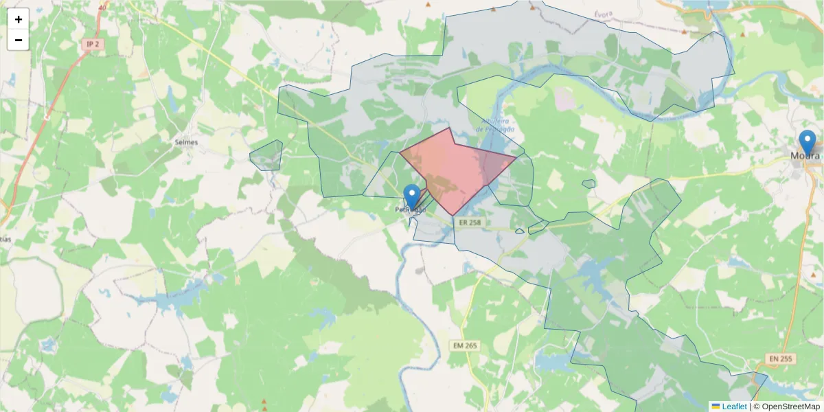 Mapa detalhado do código postal 7960-064 com limites, códigos postais vizinhos e agências dos correios