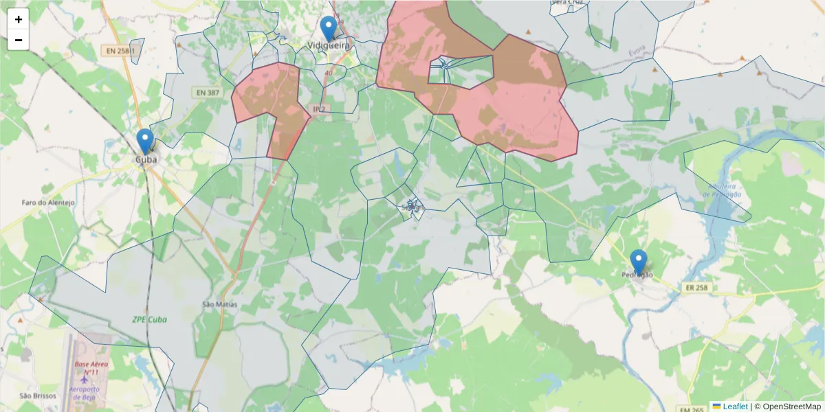 Mapa detalhado do código postal 7960-167 com limites, códigos postais vizinhos e agências dos correios