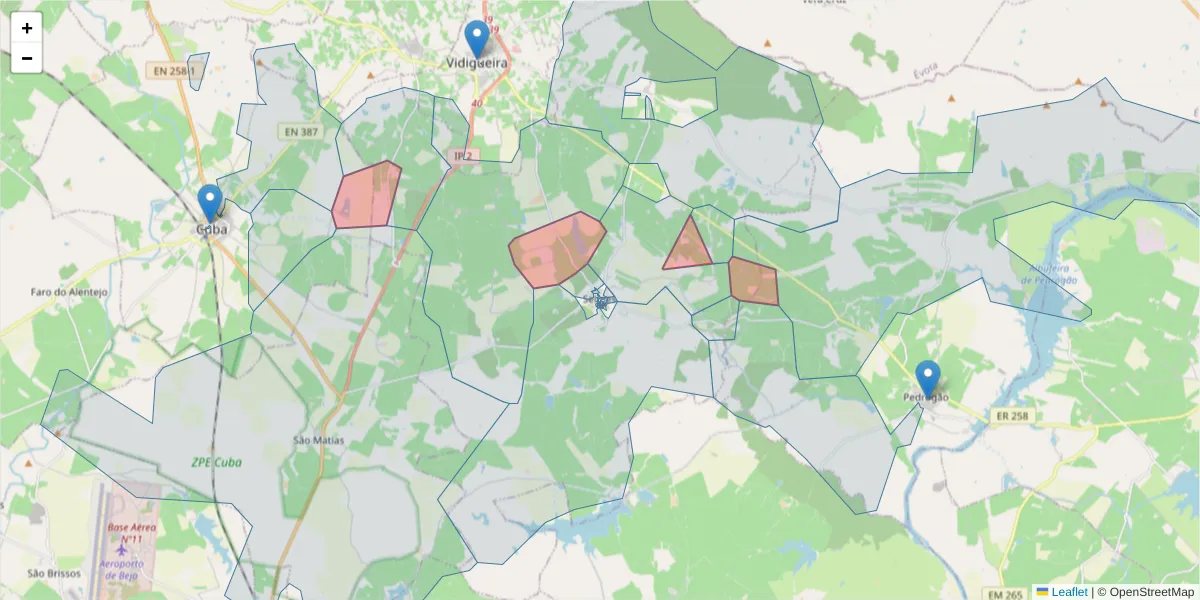 Mapa detalhado do código postal 7960-177 com limites, códigos postais vizinhos e agências dos correios