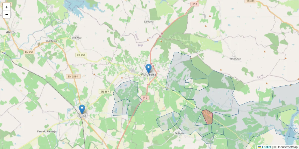 Mapa detalhado do código postal 7960-189 com limites, códigos postais vizinhos e agências dos correios