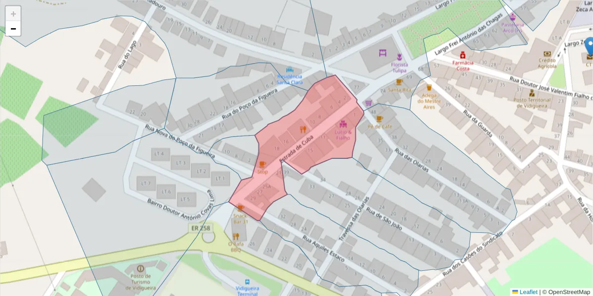 Mapa detalhado do código postal 7960-213 com limites, códigos postais vizinhos e agências dos correios