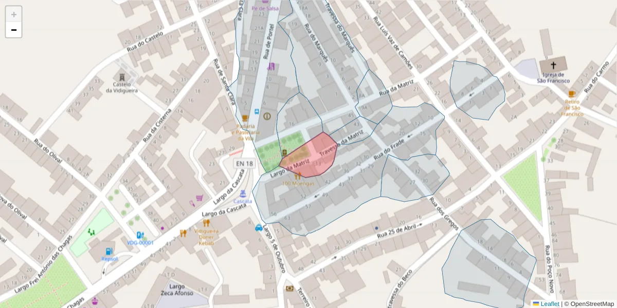Mapa detalhado do código postal 7960-217 com limites, códigos postais vizinhos e agências dos correios