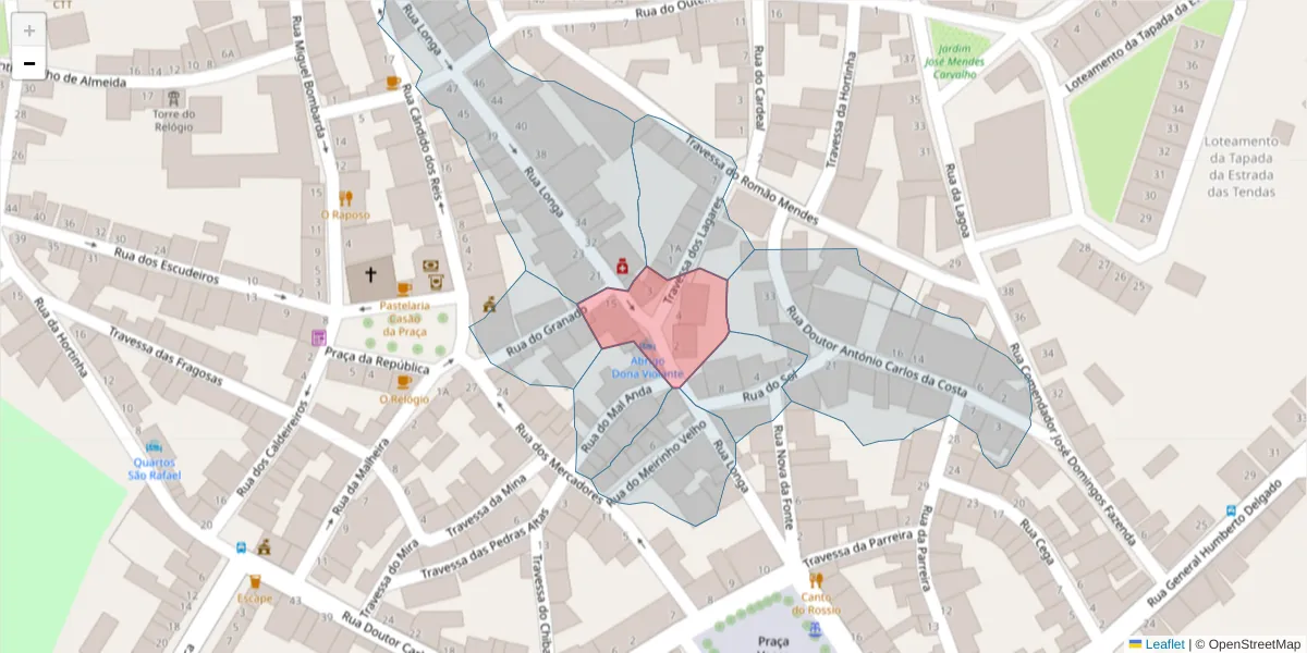 Mapa detalhado do código postal 7960-218 com limites, códigos postais vizinhos e agências dos correios