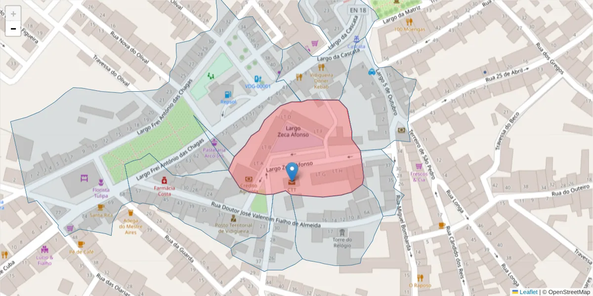 Mapa detalhado do código postal 7960-224 com limites, códigos postais vizinhos e agências dos correios