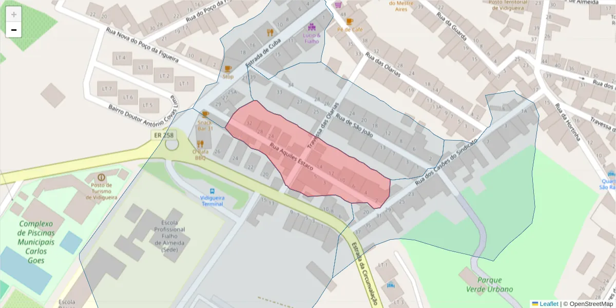 Mapa detalhado do código postal 7960-229 com limites, códigos postais vizinhos e agências dos correios