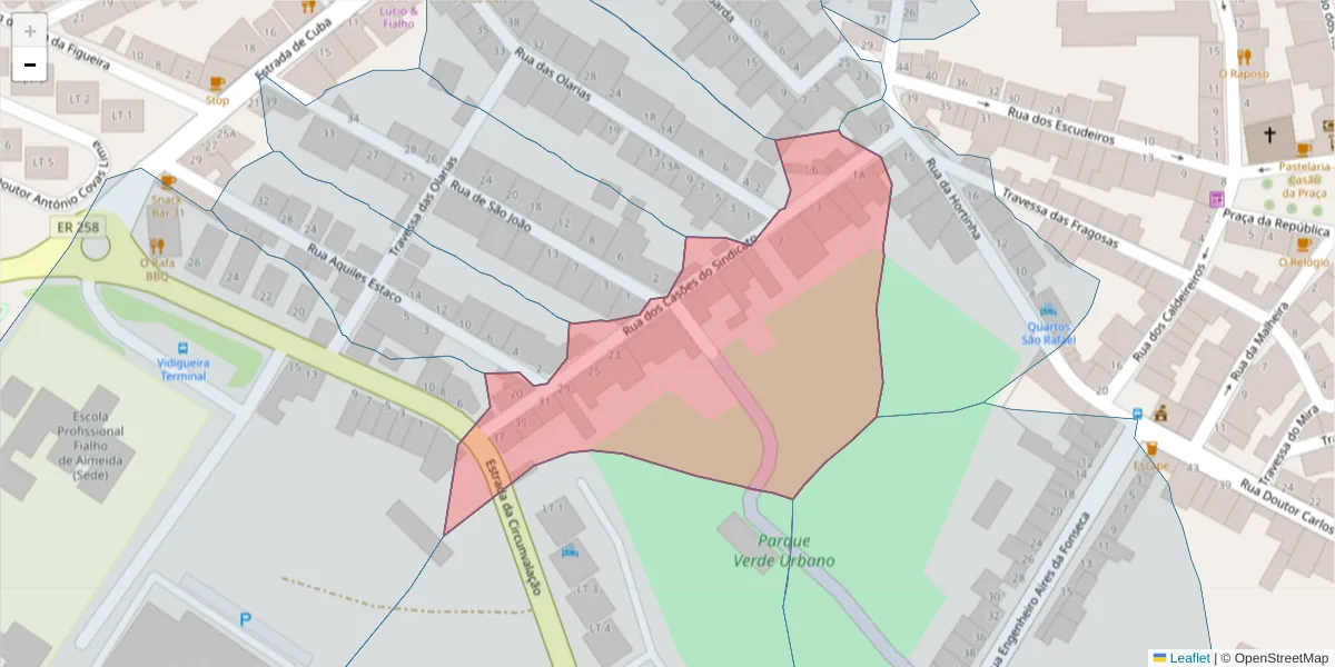 Mapa detalhado do código postal 7960-234 com limites, códigos postais vizinhos e agências dos correios
