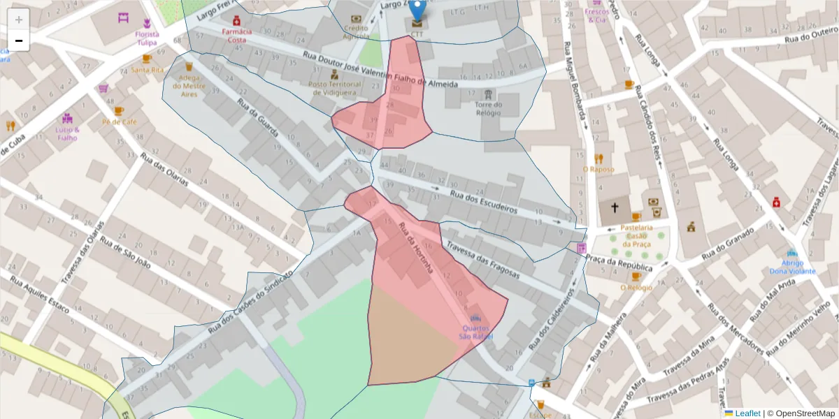 Mapa detalhado do código postal 7960-239 com limites, códigos postais vizinhos e agências dos correios