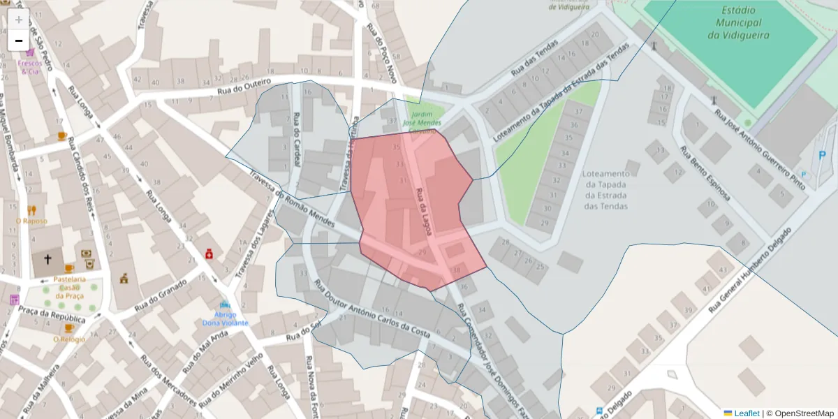 Mapa detalhado do código postal 7960-240 com limites, códigos postais vizinhos e agências dos correios