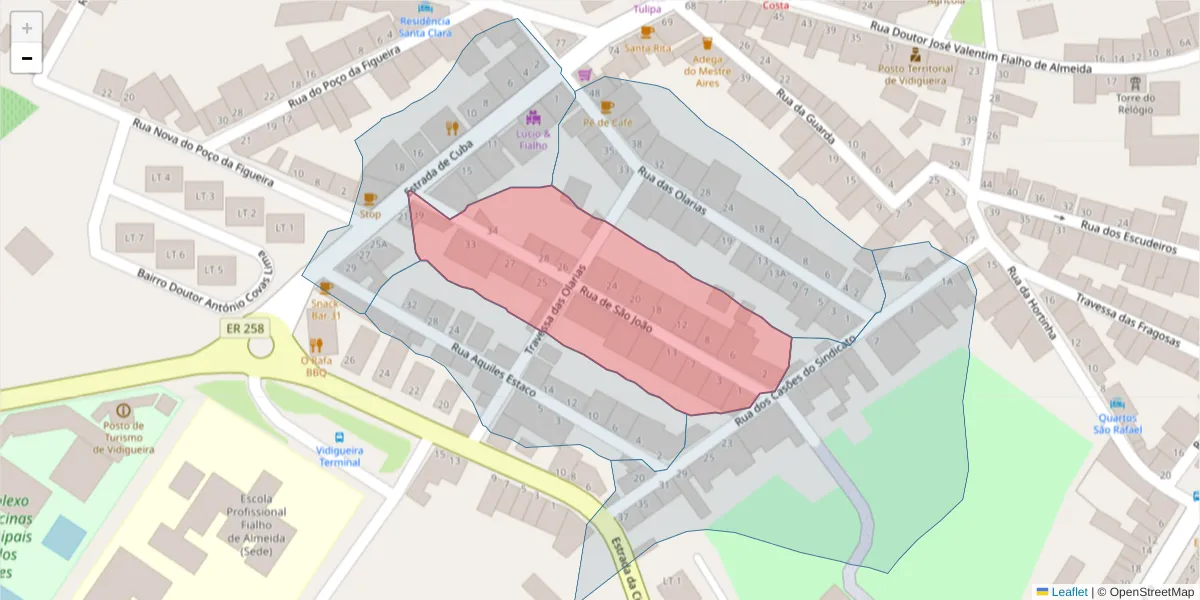 Mapa detalhado do código postal 7960-249 com limites, códigos postais vizinhos e agências dos correios