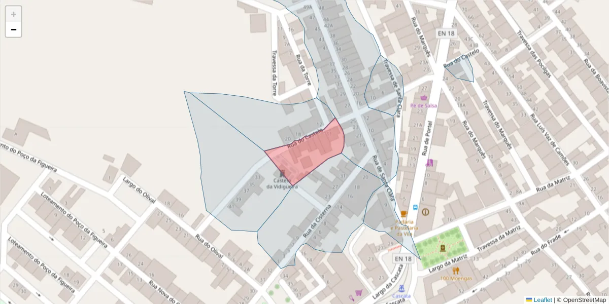 Mapa detalhado do código postal 7960-252 com limites, códigos postais vizinhos e agências dos correios