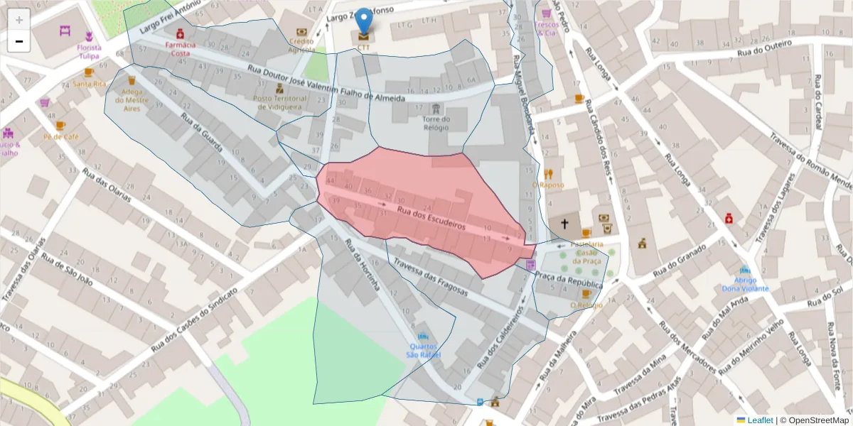 Mapa detalhado do código postal 7960-272 com limites, códigos postais vizinhos e agências dos correios