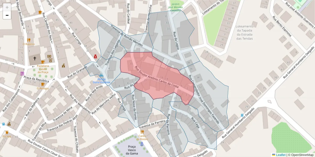 Mapa detalhado do código postal 7960-275 com limites, códigos postais vizinhos e agências dos correios