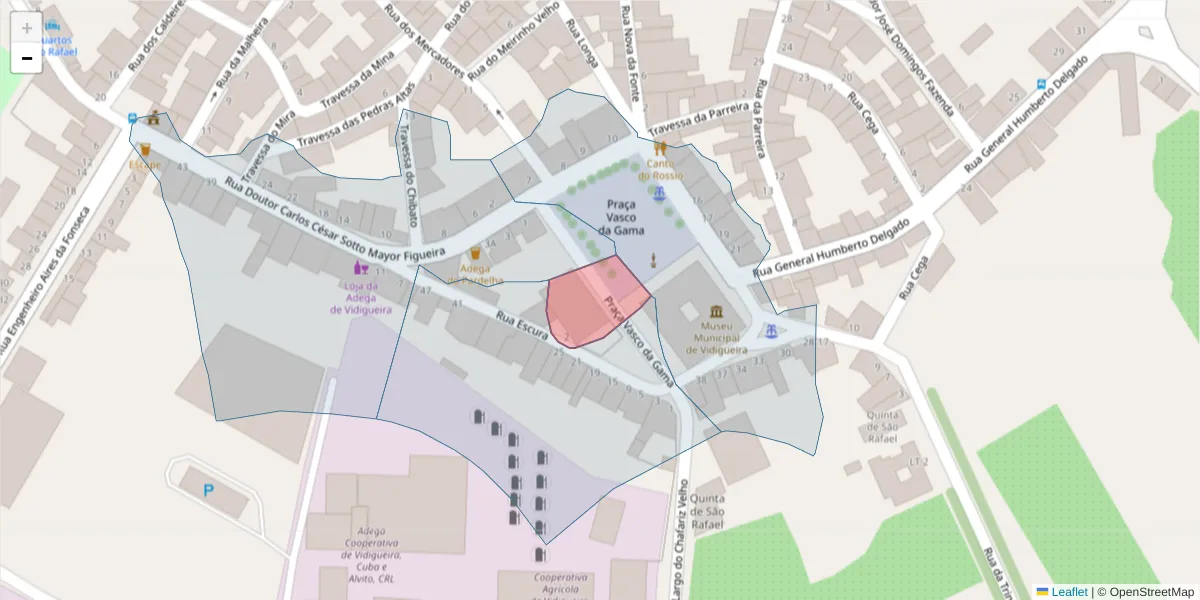 Mapa detalhado do código postal 7960-278 com limites, códigos postais vizinhos e agências dos correios