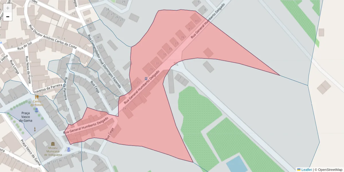 Mapa detalhado do código postal 7960-281 com limites, códigos postais vizinhos e agências dos correios