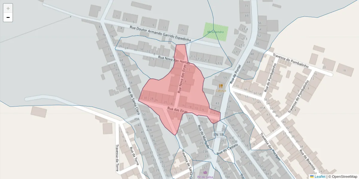 Mapa detalhado do código postal 7960-289 com limites, códigos postais vizinhos e agências dos correios