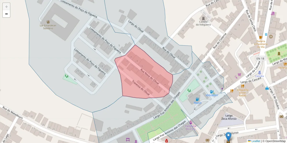 Mapa detalhado do código postal 7960-291 com limites, códigos postais vizinhos e agências dos correios