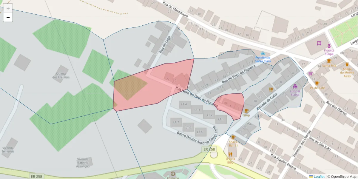 Mapa detalhado do código postal 7960-292 com limites, códigos postais vizinhos e agências dos correios