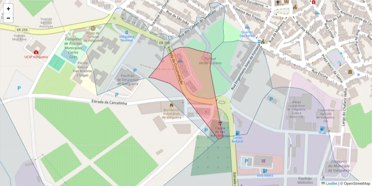 Mapa detalhado do código postal 7960-304 com limites, códigos postais vizinhos e agências dos correios