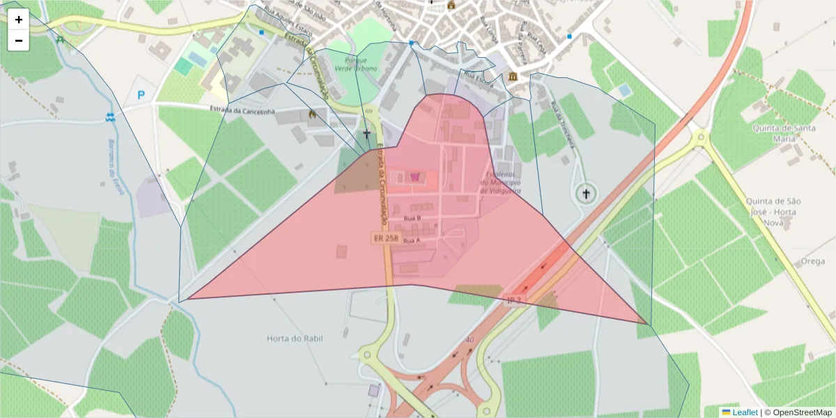 Mapa detalhado do código postal 7960-305 com limites, códigos postais vizinhos e agências dos correios