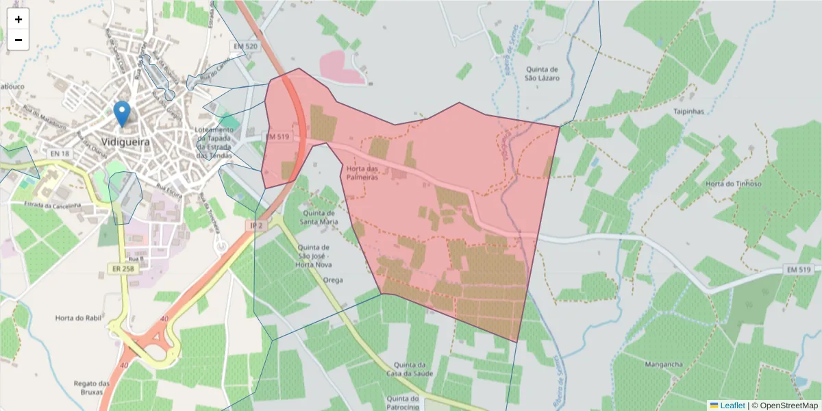 Mapa detalhado do código postal 7960-306 com limites, códigos postais vizinhos e agências dos correios