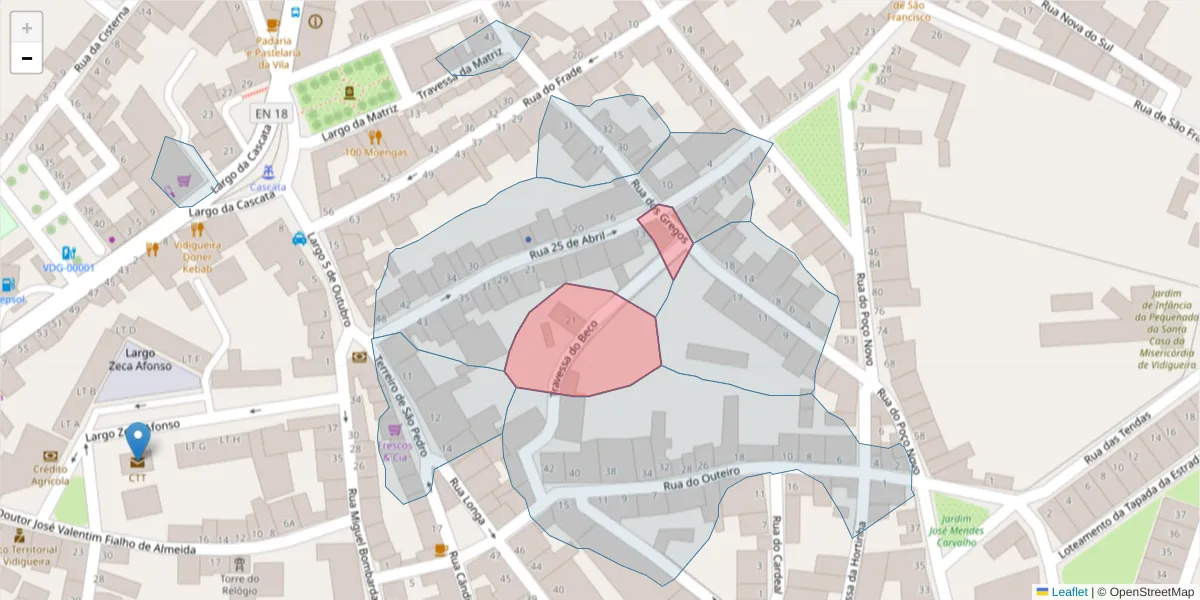 Mapa detalhado do código postal 7960-312 com limites, códigos postais vizinhos e agências dos correios