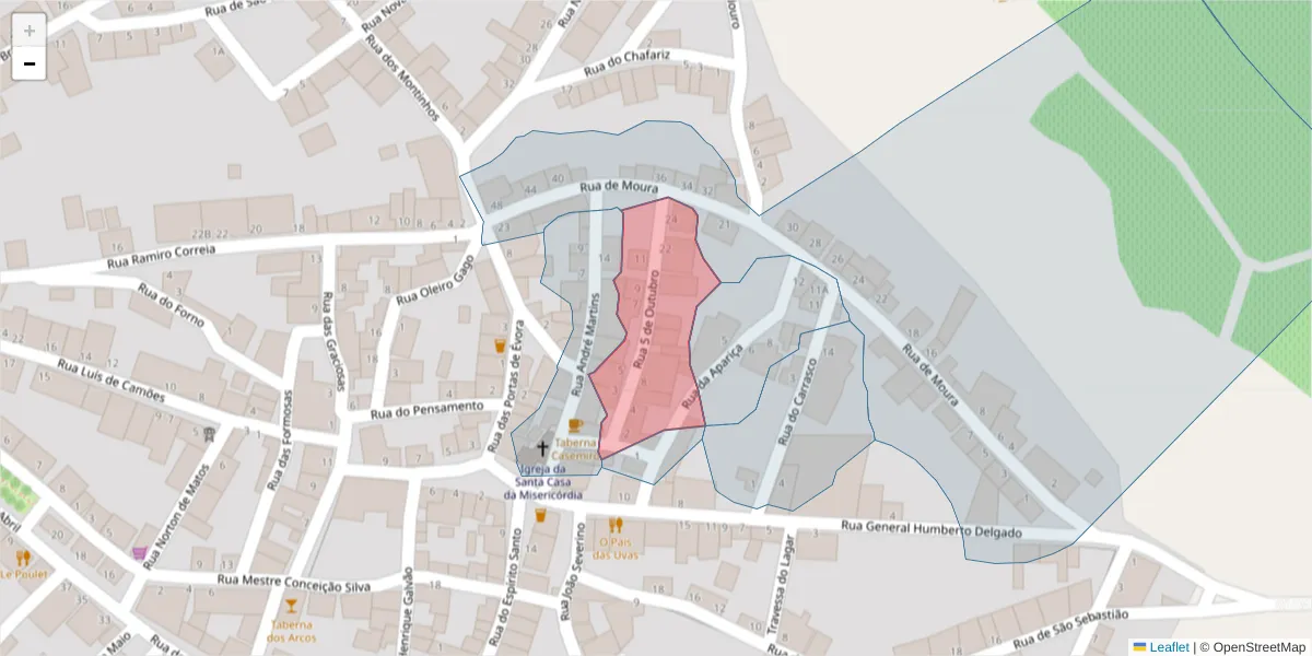 Mapa detalhado do código postal 7960-424 com limites, códigos postais vizinhos e agências dos correios