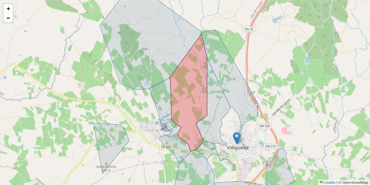 Mapa detalhado do código postal 7960-426 com limites, códigos postais vizinhos e agências dos correios