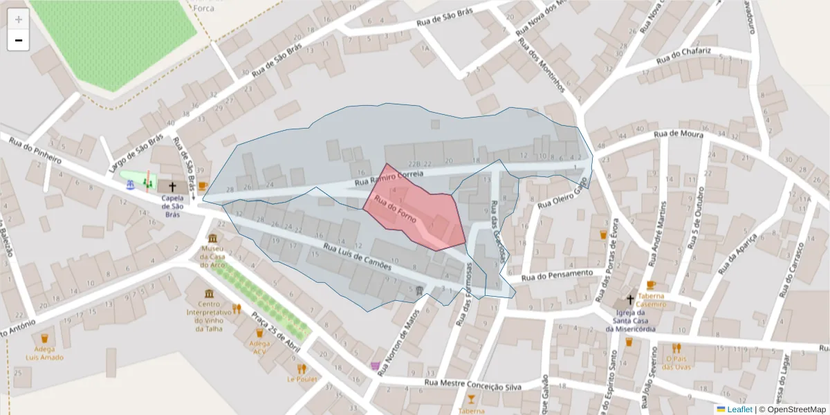 Mapa detalhado do código postal 7960-439 com limites, códigos postais vizinhos e agências dos correios