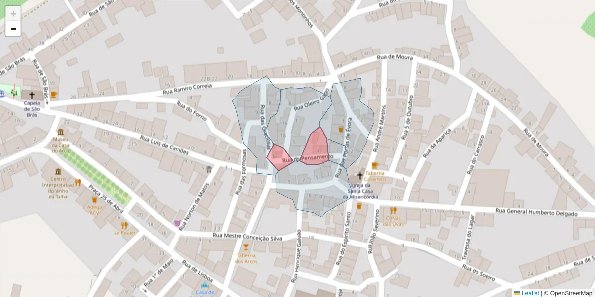 Mapa detalhado do código postal 7960-442 com limites, códigos postais vizinhos e agências dos correios