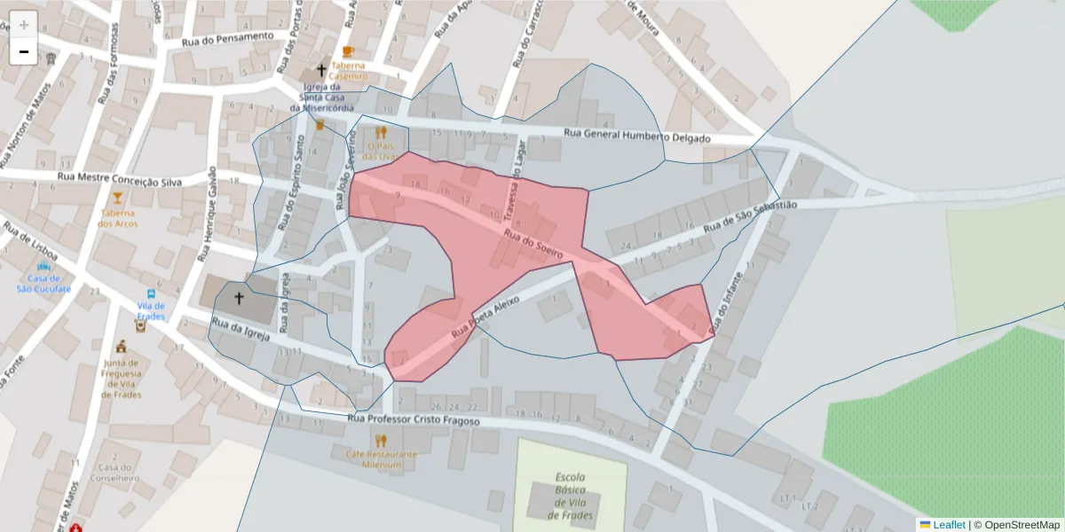 Mapa detalhado do código postal 7960-443 com limites, códigos postais vizinhos e agências dos correios