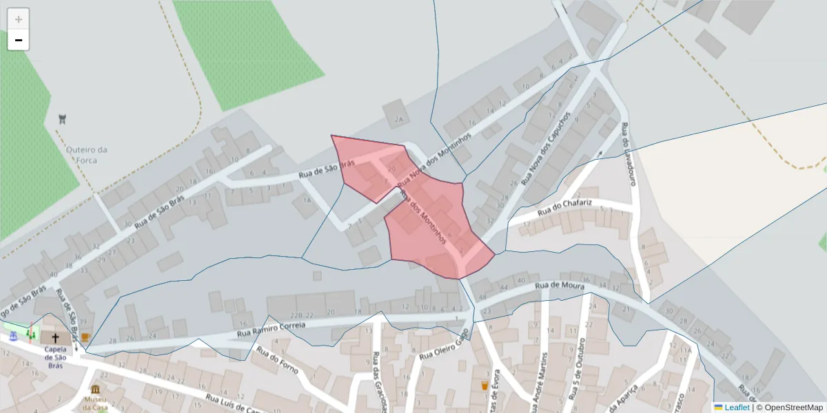Mapa detalhado do código postal 7960-445 com limites, códigos postais vizinhos e agências dos correios