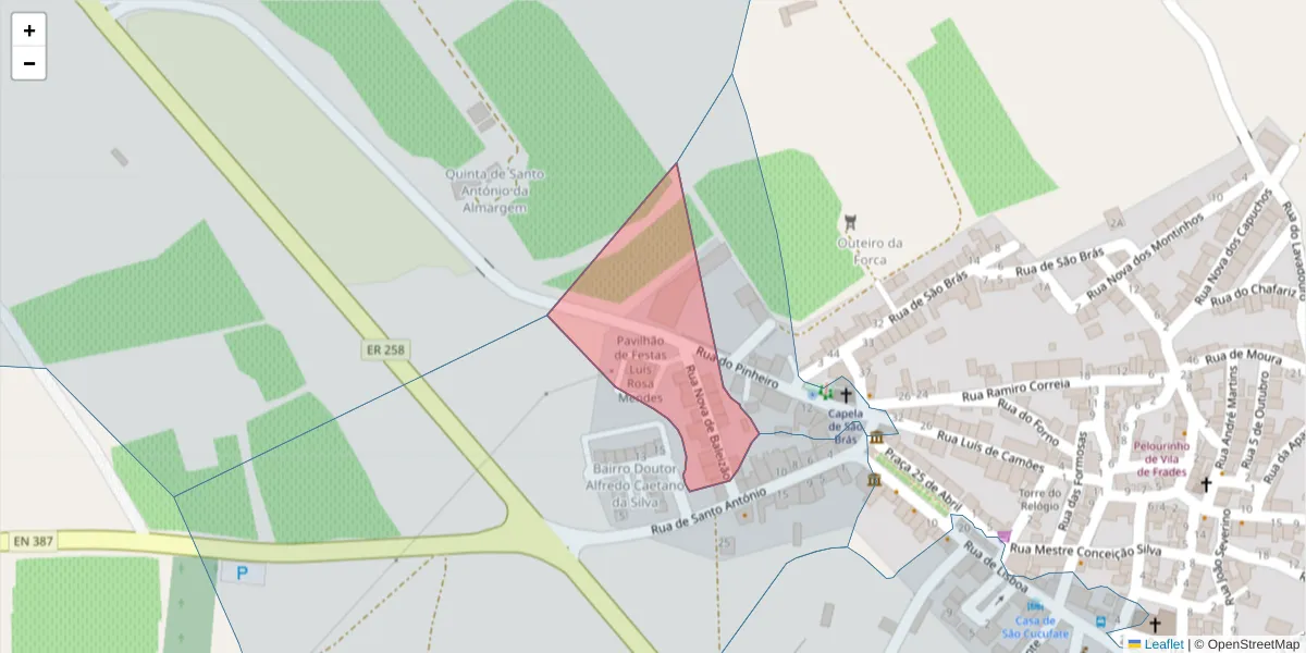 Mapa detalhado do código postal 7960-452 com limites, códigos postais vizinhos e agências dos correios