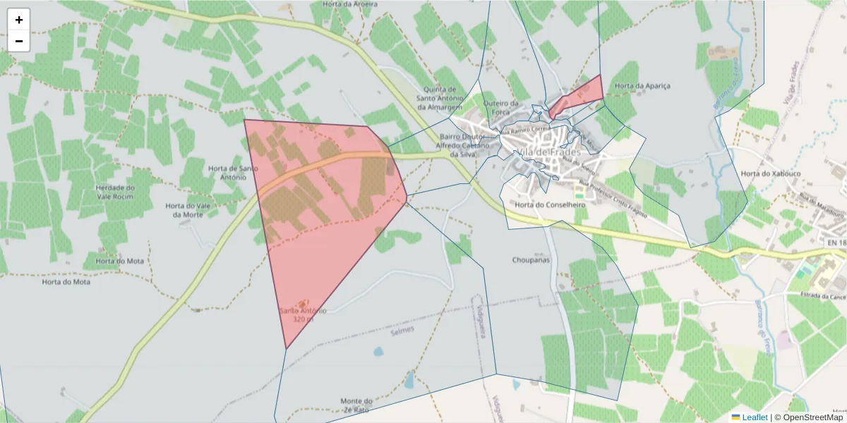 Mapa detalhado do código postal 7960-453 com limites, códigos postais vizinhos e agências dos correios