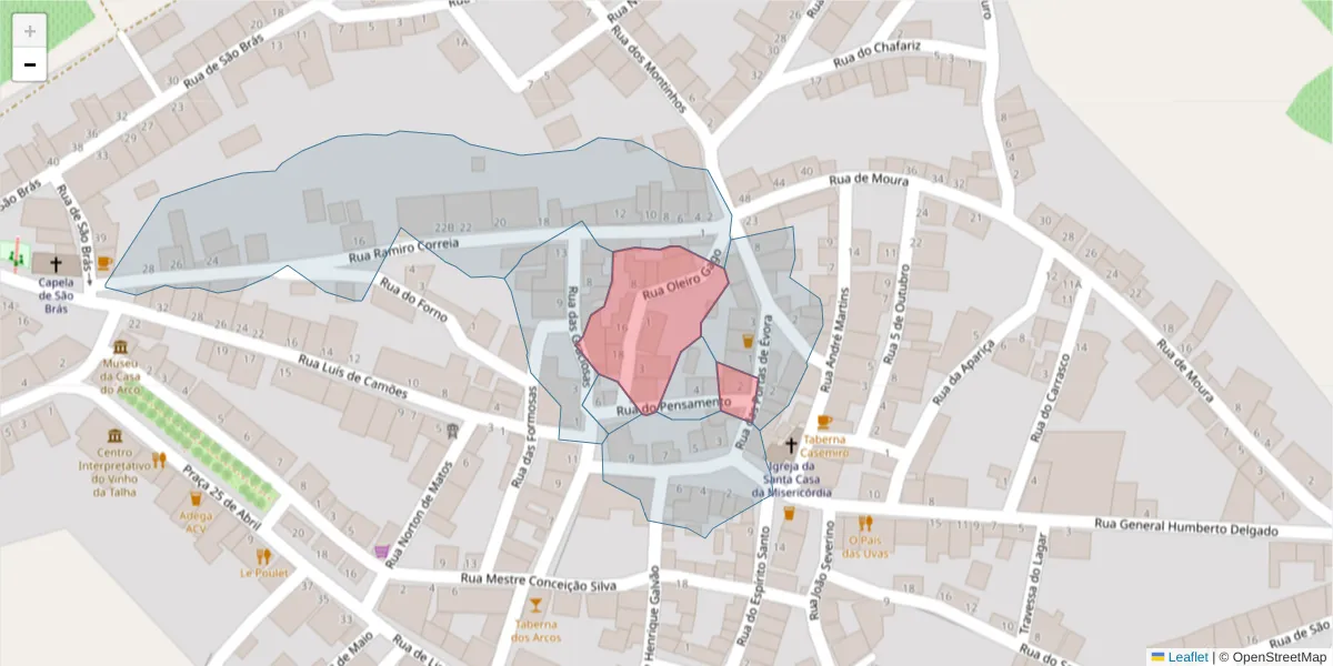 Mapa detalhado do código postal 7960-455 com limites, códigos postais vizinhos e agências dos correios